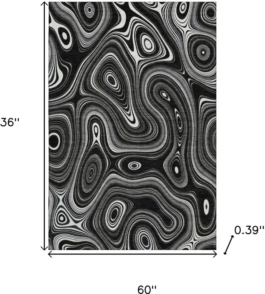 Black And Ivory Geometric Washable Area Rug With UV Protection Photo 8
