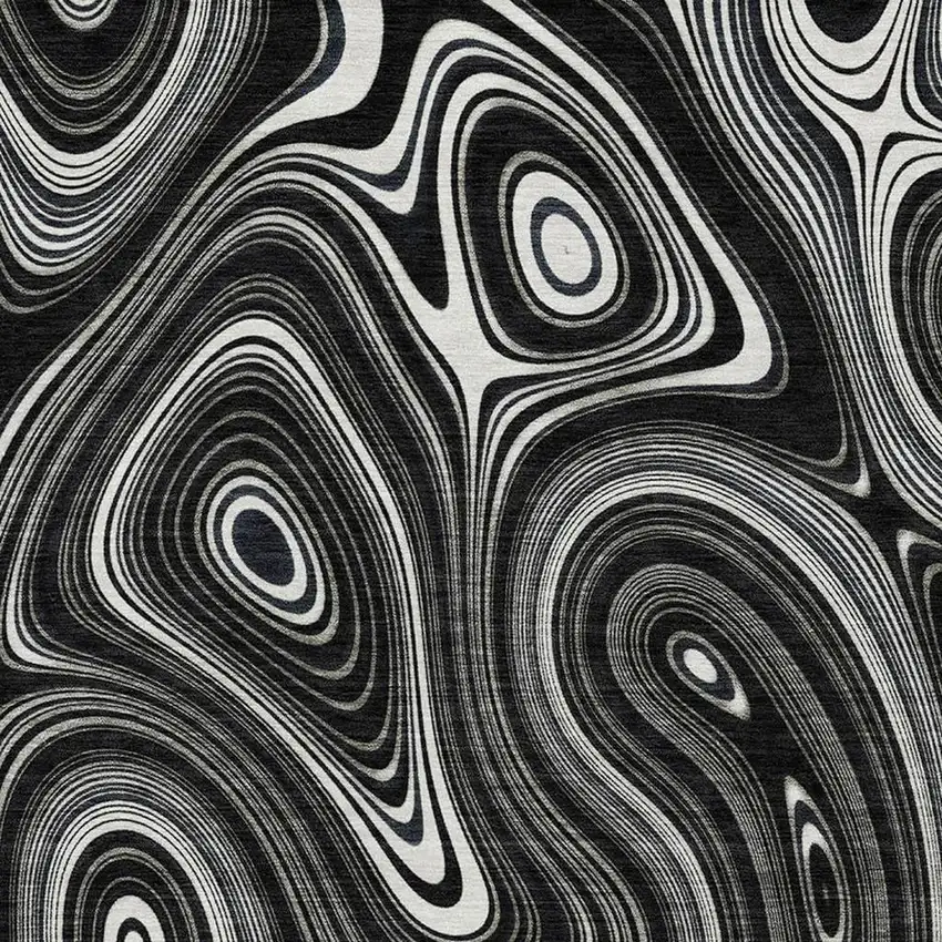 Black And Ivory Geometric Washable Area Rug With UV Protection Photo 3