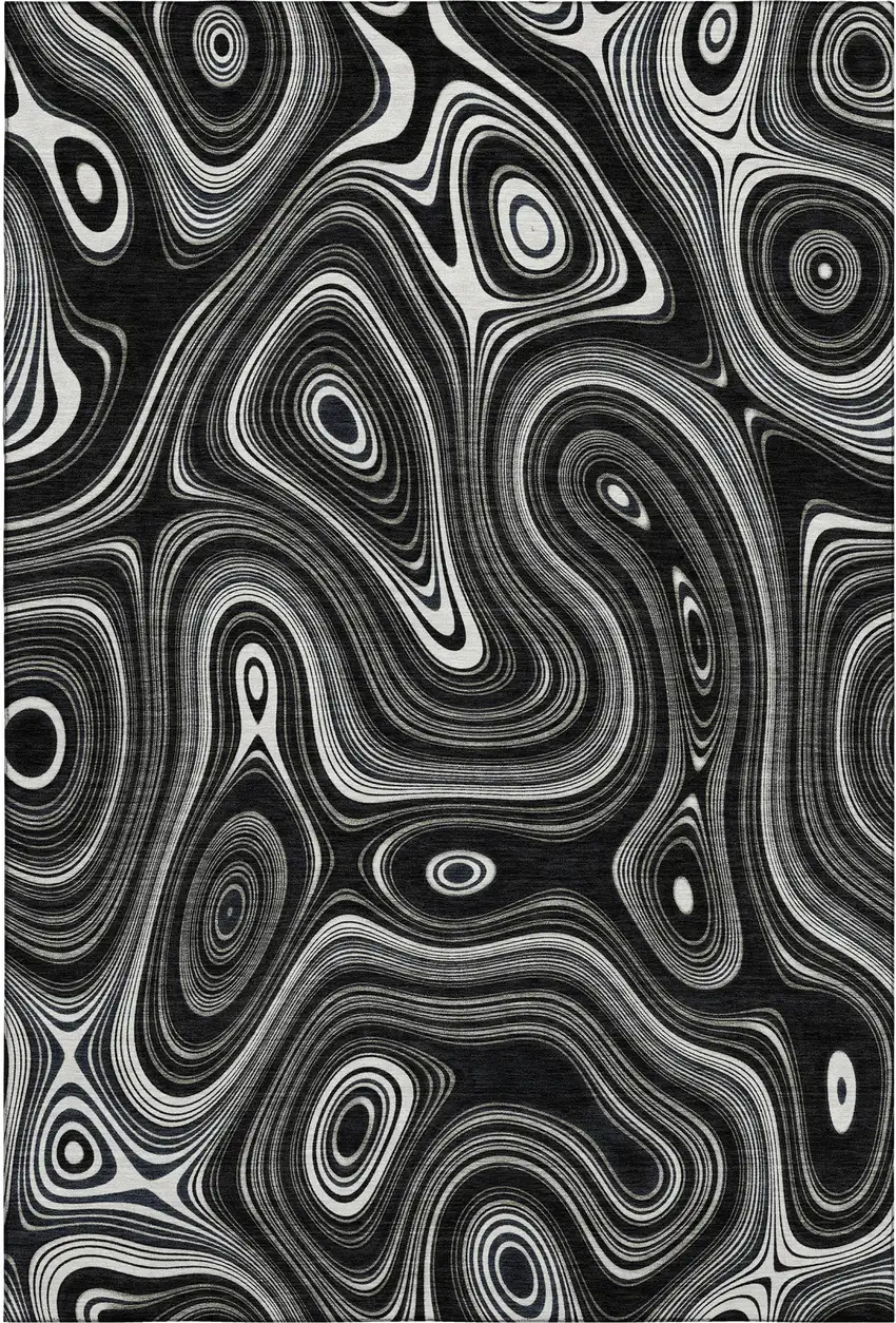 Black And Ivory Geometric Washable Area Rug With UV Protection Photo 1