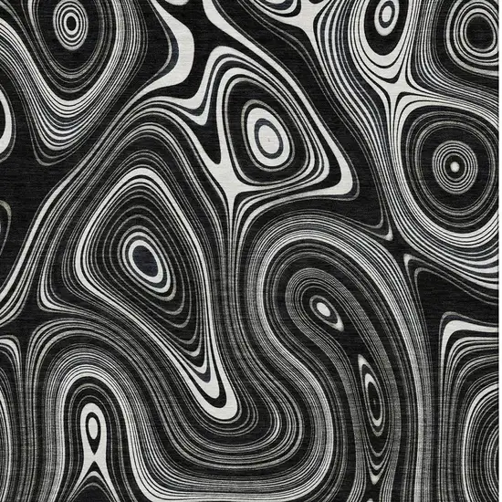 Black And Ivory Geometric Washable Area Rug With UV Protection Photo 4