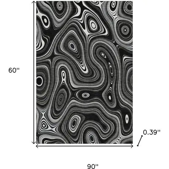 Black And Ivory Geometric Washable Area Rug With UV Protection Photo 9