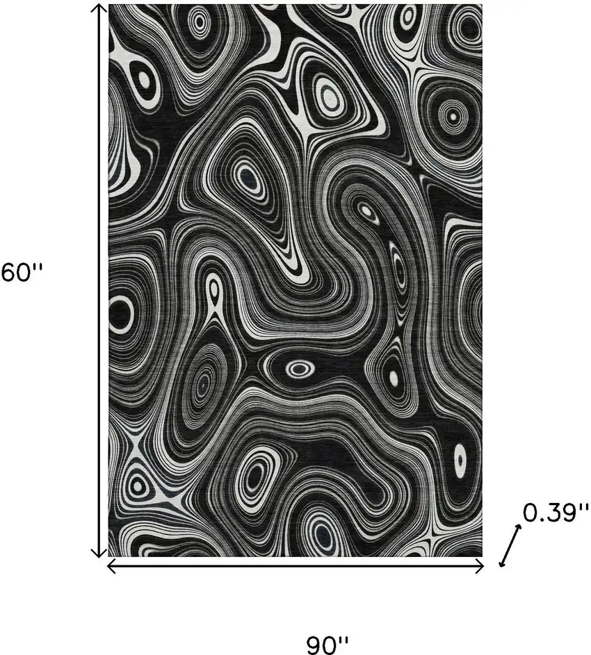 Black And Ivory Geometric Washable Area Rug With UV Protection Photo 9