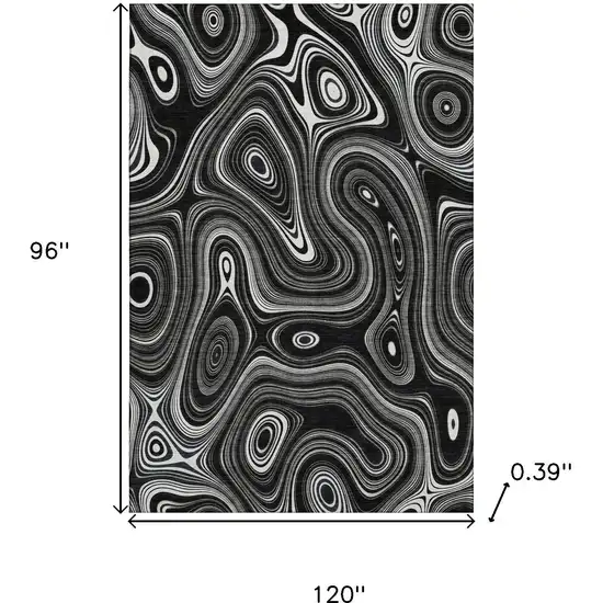 Black And Ivory Geometric Washable Area Rug With UV Protection Photo 9