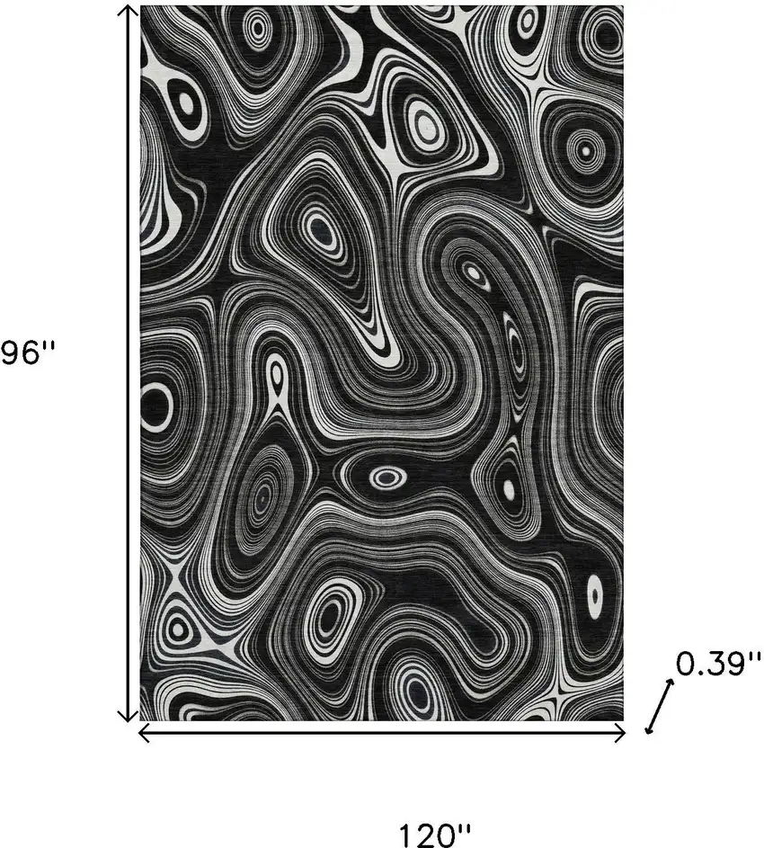 Black And Ivory Geometric Washable Area Rug With UV Protection Photo 9