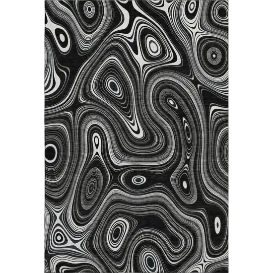 Black And Ivory Geometric Washable Area Rug With UV Protection Photo 1
