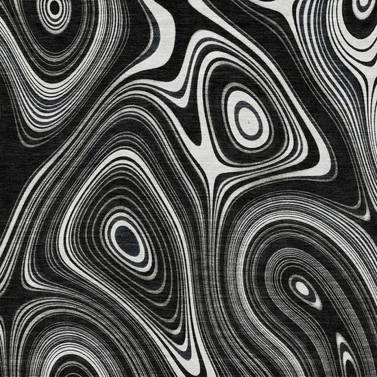 Black And Ivory Geometric Washable Area Rug With UV Protection Photo 3
