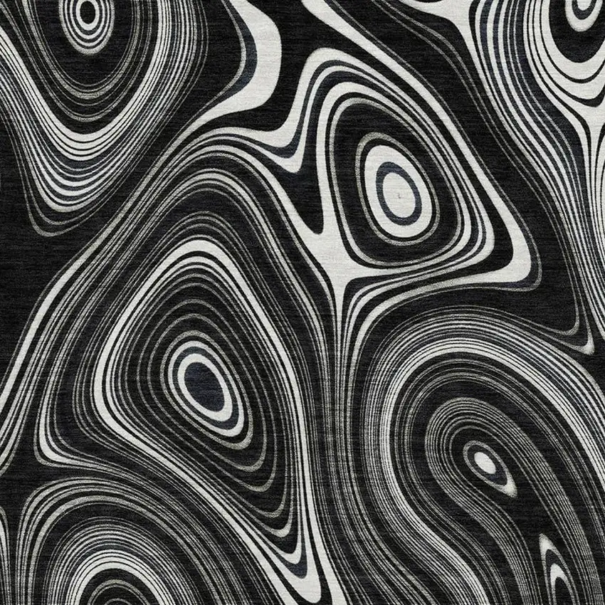 Black And Ivory Geometric Washable Area Rug With UV Protection Photo 3