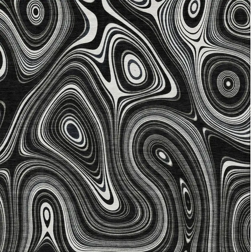 Black And Ivory Geometric Washable Area Rug With UV Protection Photo 3