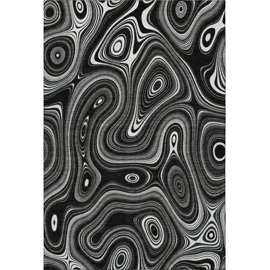 Black And Ivory Geometric Washable Area Rug With UV Protection Photo 4