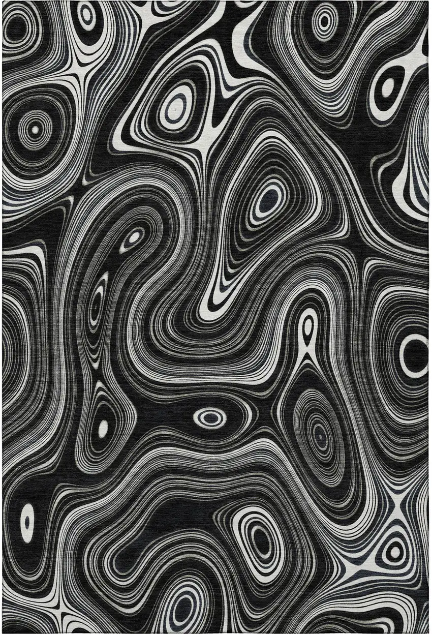Black And Ivory Geometric Washable Area Rug With UV Protection Photo 4