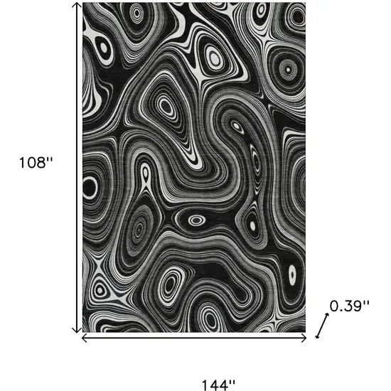 Black And Ivory Geometric Washable Area Rug With UV Protection Photo 9
