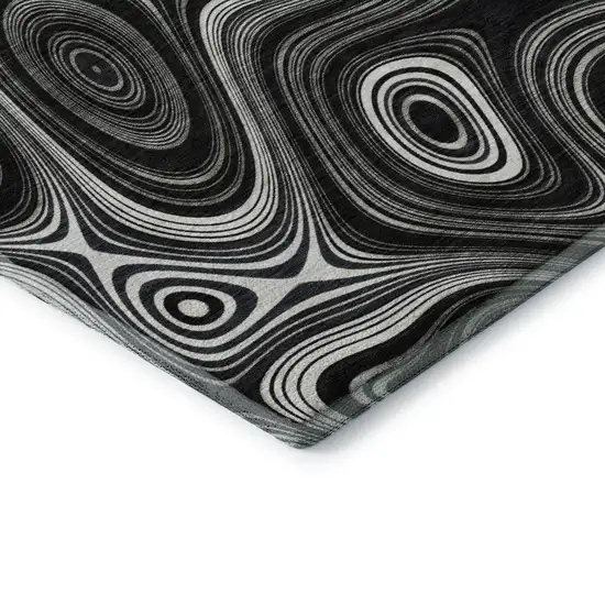 Black And Ivory Geometric Washable Area Rug With UV Protection Photo 7