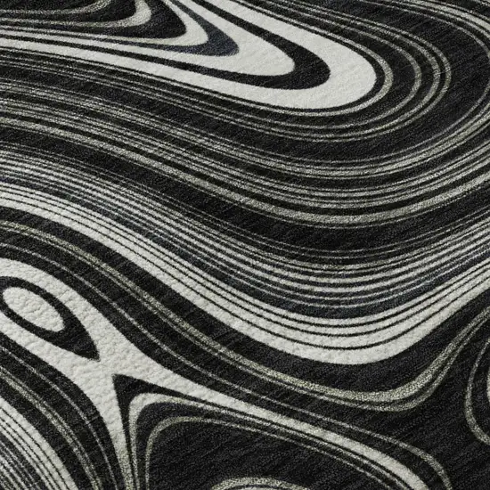 Black And Ivory Geometric Washable Area Rug With UV Protection Photo 8