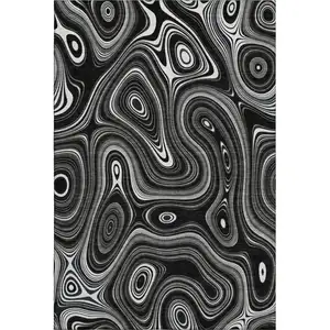 Photo of Black And Ivory Geometric Washable Area Rug With UV Protection