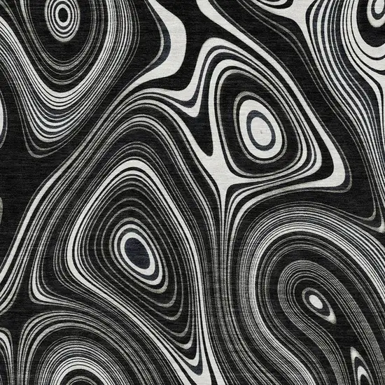 Black And Ivory Geometric Washable Area Rug With UV Protection Photo 3