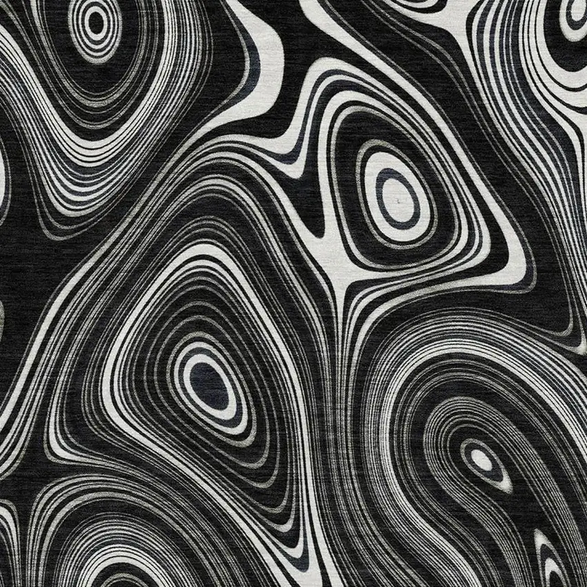 Black And Ivory Geometric Washable Area Rug With UV Protection Photo 3