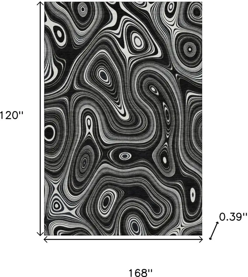 Black And Ivory Geometric Washable Area Rug With UV Protection Photo 9