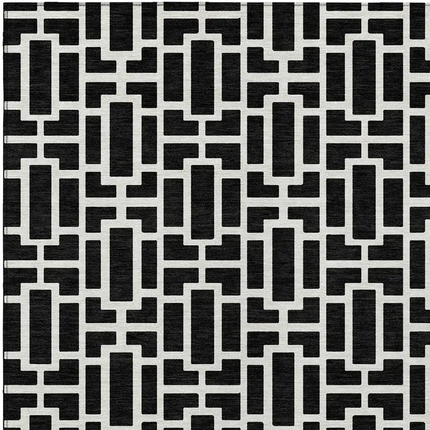 Black And Ivory Geometric Washable Indoor Outdoor Area Rug Photo 7