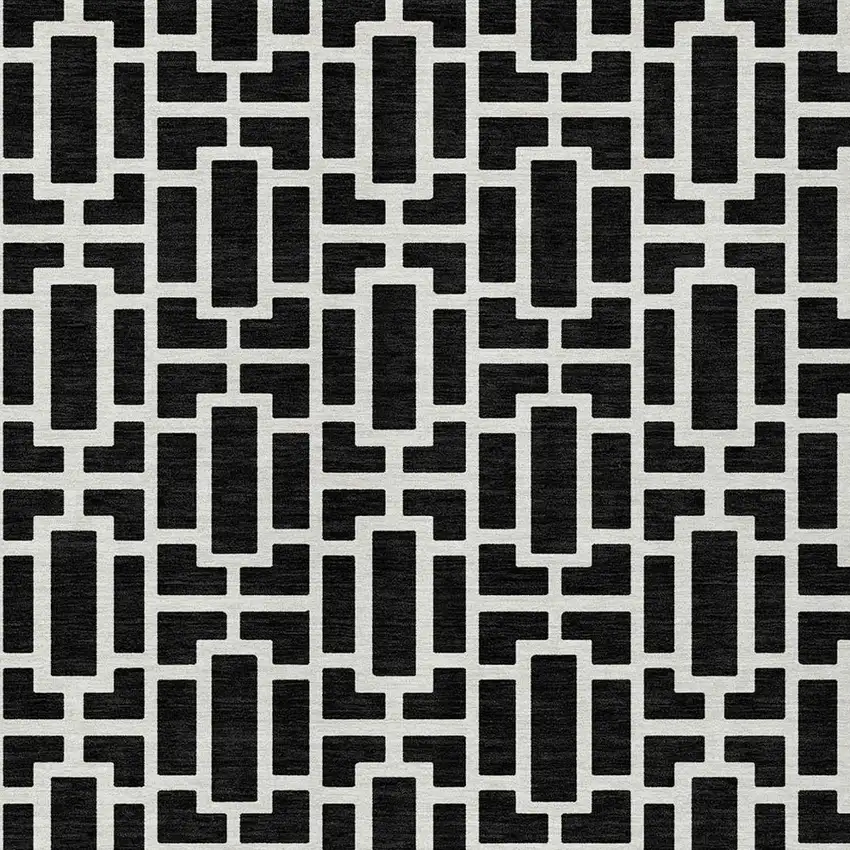 Black And Ivory Geometric Washable Indoor Outdoor Area Rug Photo 7