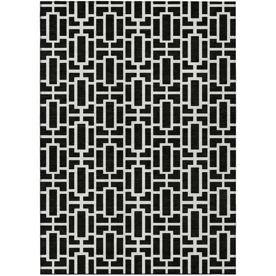 Black And Ivory Geometric Washable Indoor Outdoor Area Rug Photo 2