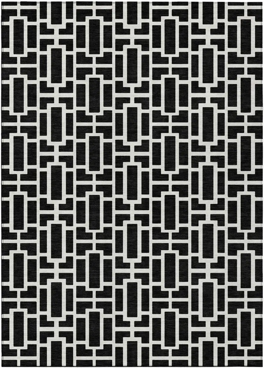 Black And Ivory Geometric Washable Indoor Outdoor Area Rug Photo 2