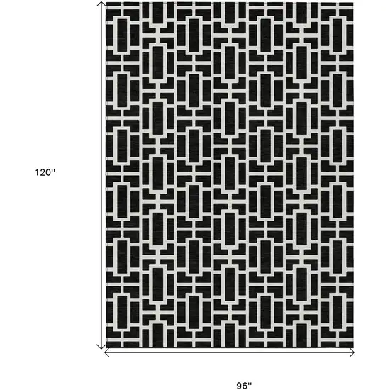Black And Ivory Geometric Washable Indoor Outdoor Area Rug Photo 3