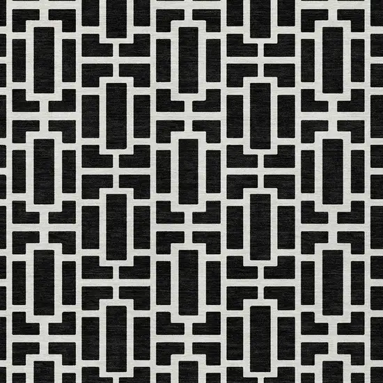 Black And Ivory Geometric Washable Indoor Outdoor Area Rug Photo 7