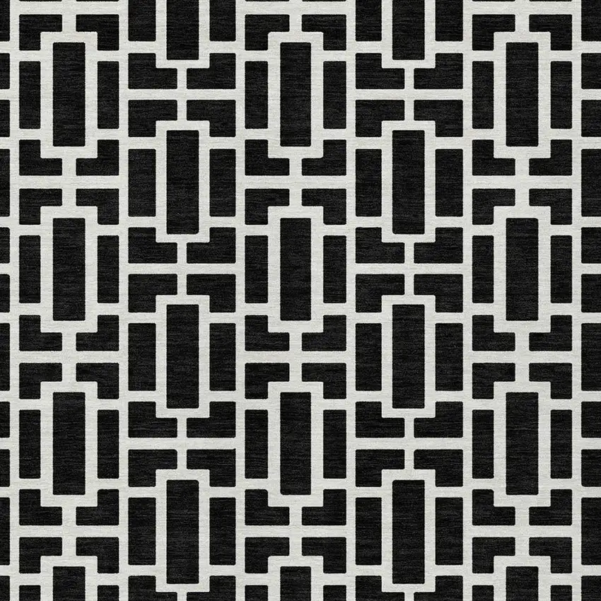 Black And Ivory Geometric Washable Indoor Outdoor Area Rug Photo 7