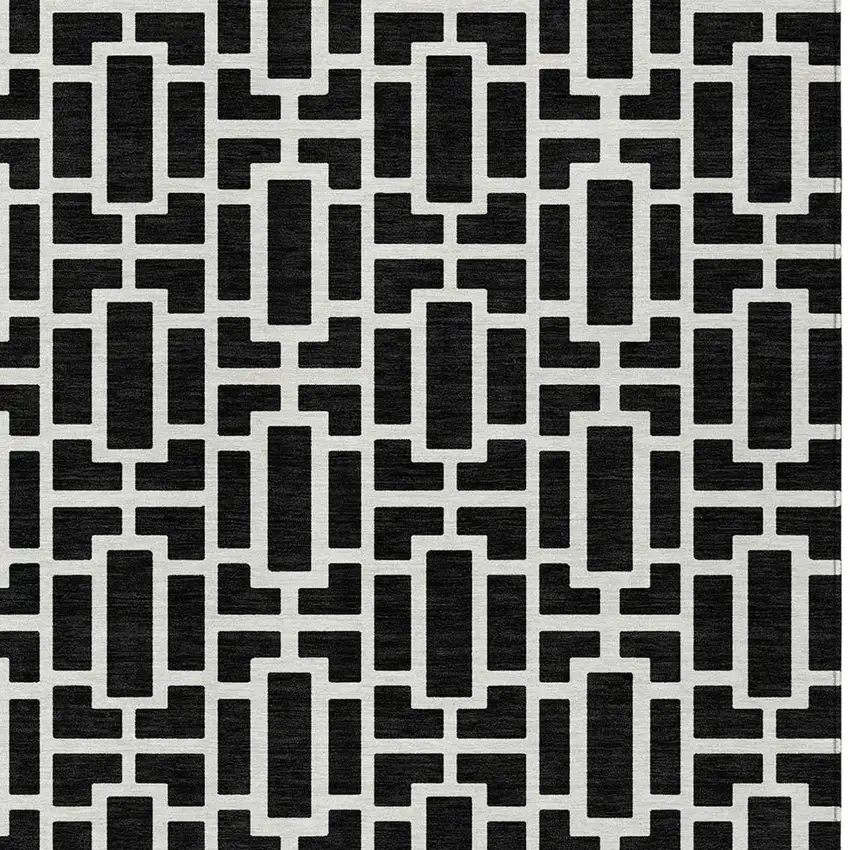 Black And Ivory Geometric Washable Indoor Outdoor Area Rug Photo 7