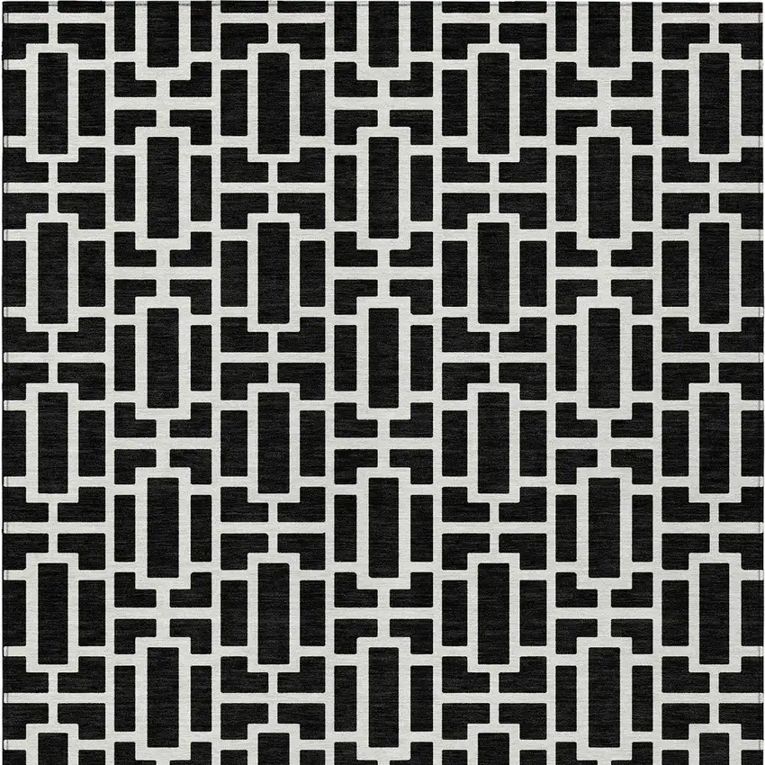 Black And Ivory Geometric Washable Indoor Outdoor Area Rug Photo 8
