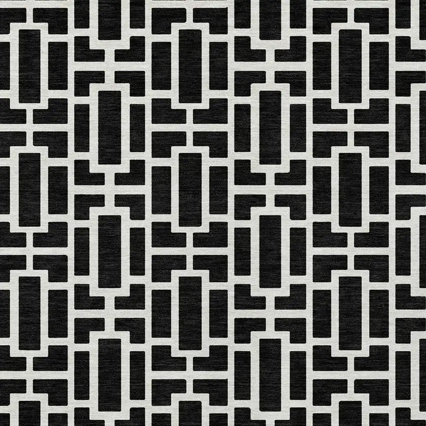 Black And Ivory Geometric Washable Indoor Outdoor Area Rug Photo 7