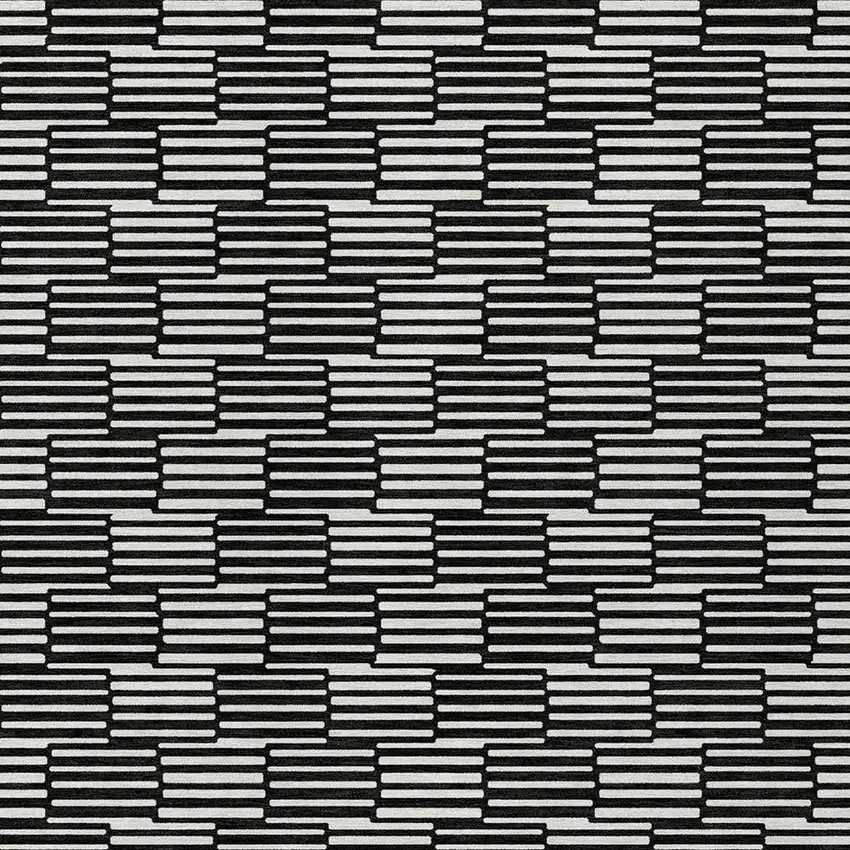 Black And Ivory Geometric Washable Indoor Outdoor Area Rug Photo 6