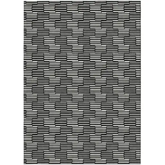 Black And Ivory Geometric Washable Indoor Outdoor Area Rug Photo 7