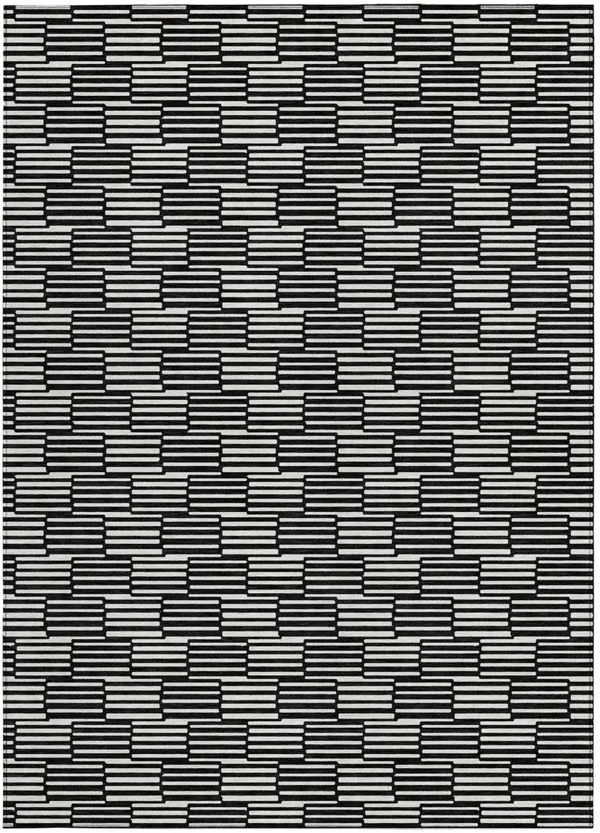 Black And Ivory Geometric Washable Indoor Outdoor Area Rug Photo 7