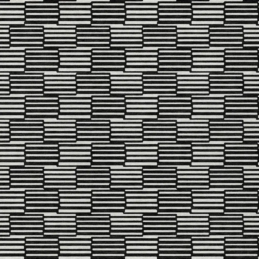 Black And Ivory Geometric Washable Indoor Outdoor Area Rug Photo 6