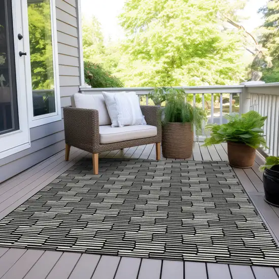 Black And Ivory Geometric Washable Indoor Outdoor Area Rug Photo 8
