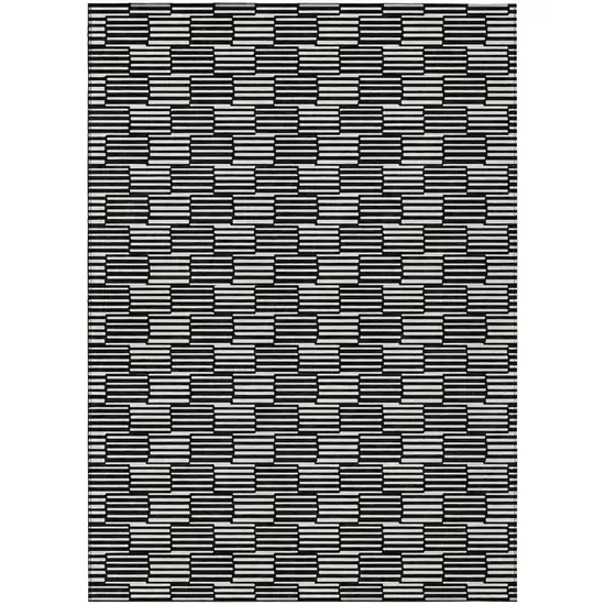 Black And Ivory Geometric Washable Indoor Outdoor Area Rug Photo 2