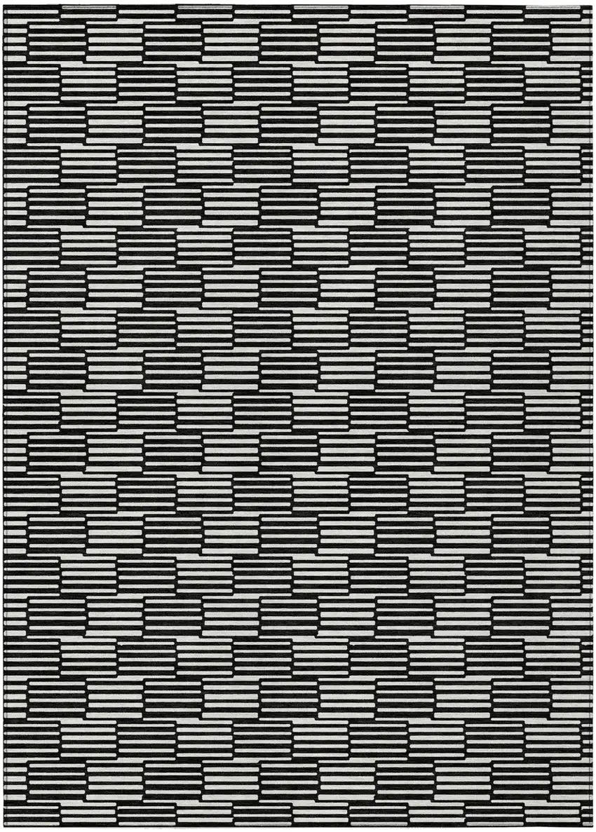 Black And Ivory Geometric Washable Indoor Outdoor Area Rug Photo 2