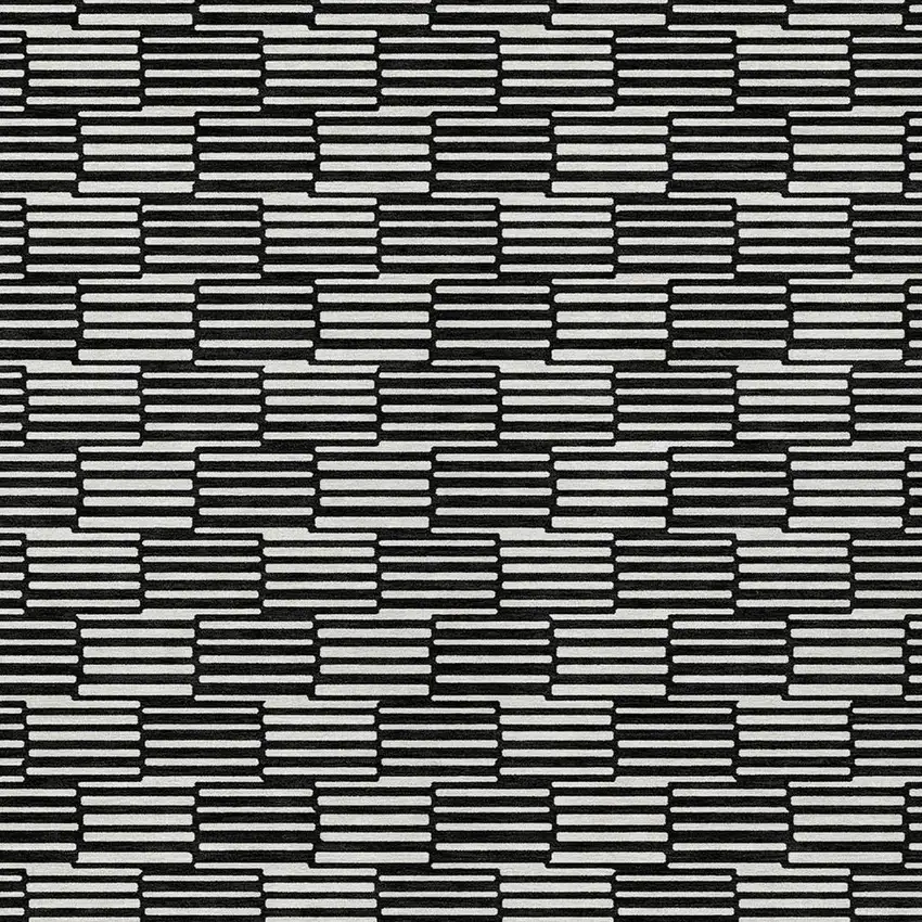 Black And Ivory Geometric Washable Indoor Outdoor Area Rug Photo 6
