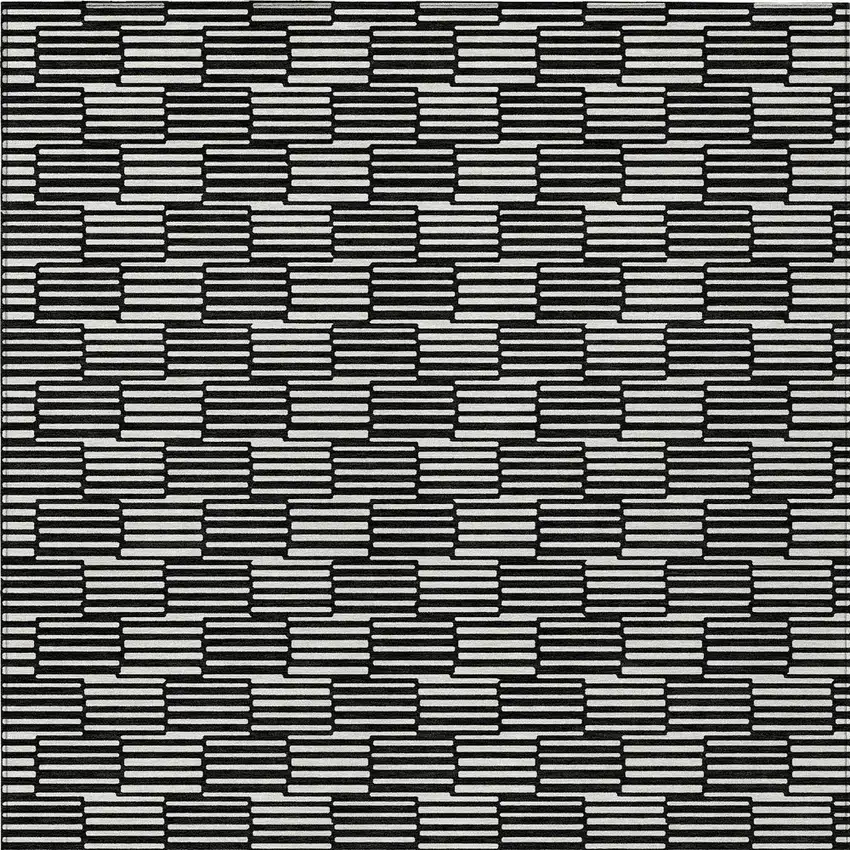 Black And Ivory Geometric Washable Indoor Outdoor Area Rug Photo 7