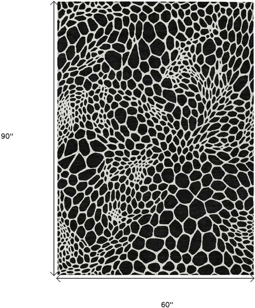 Black And Ivory Geometric Washable Indoor Outdoor Area Rug Photo 3