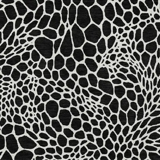 Black And Ivory Geometric Washable Indoor Outdoor Area Rug Photo 7