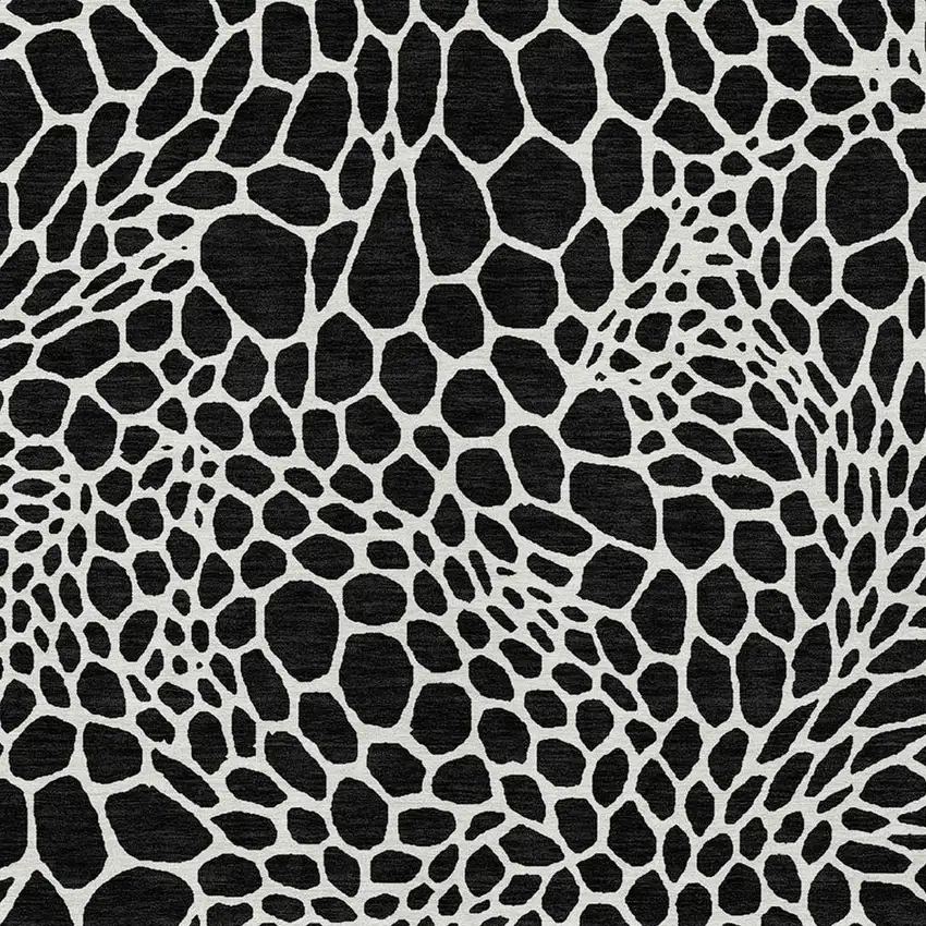 Black And Ivory Geometric Washable Indoor Outdoor Area Rug Photo 7