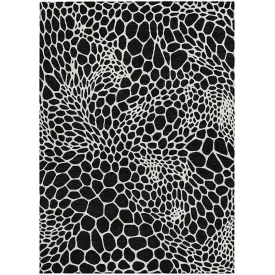 Black And Ivory Geometric Washable Indoor Outdoor Area Rug Photo 8