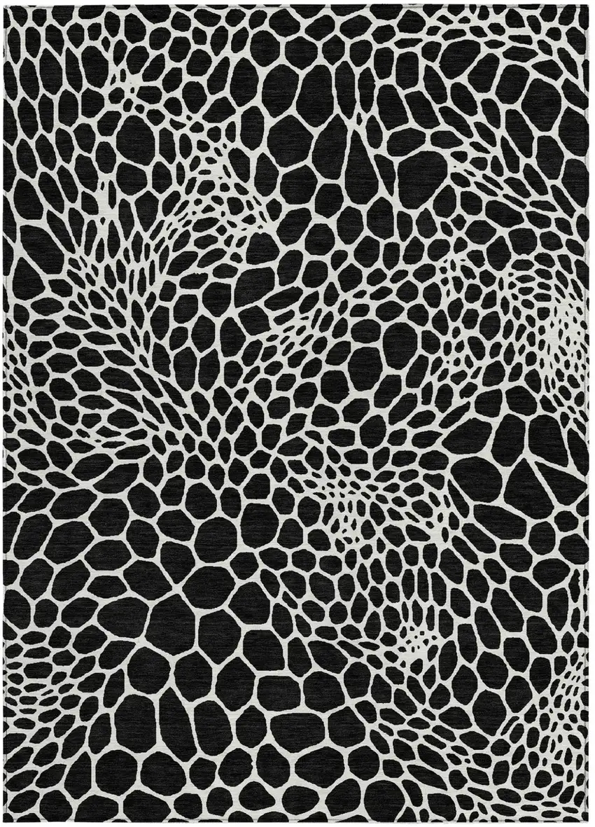 Black And Ivory Geometric Washable Indoor Outdoor Area Rug Photo 8