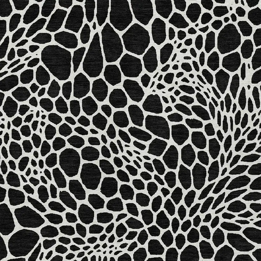 Black And Ivory Geometric Washable Indoor Outdoor Area Rug Photo 7