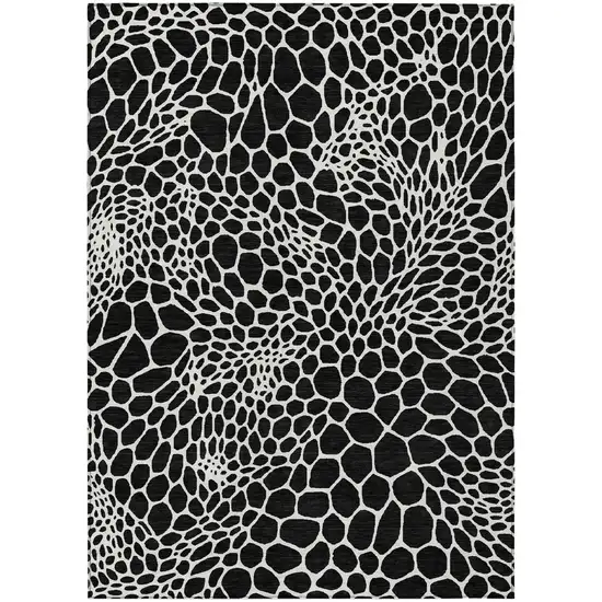Black And Ivory Geometric Washable Indoor Outdoor Area Rug Photo 2