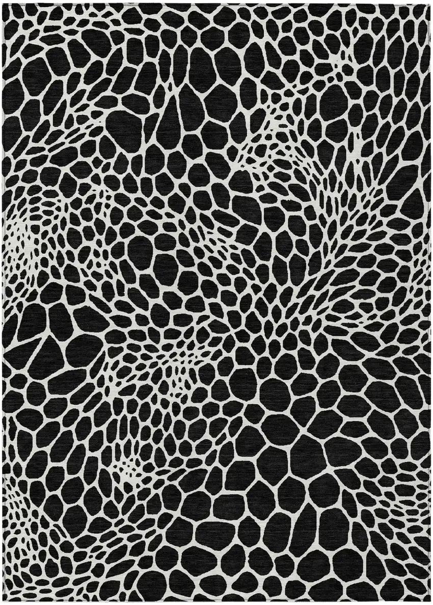 Black And Ivory Geometric Washable Indoor Outdoor Area Rug Photo 2