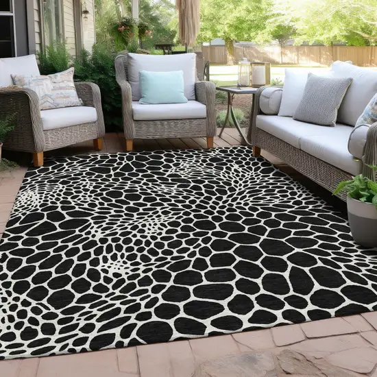 Black And Ivory Geometric Washable Indoor Outdoor Area Rug Photo 9