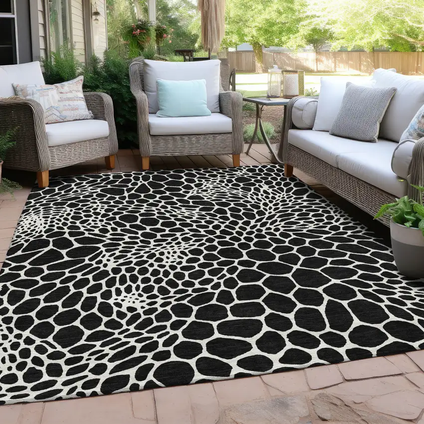Black And Ivory Geometric Washable Indoor Outdoor Area Rug Photo 9